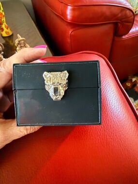 Special Effy Black Jewelry Box for Earrings Silver Panther Accent